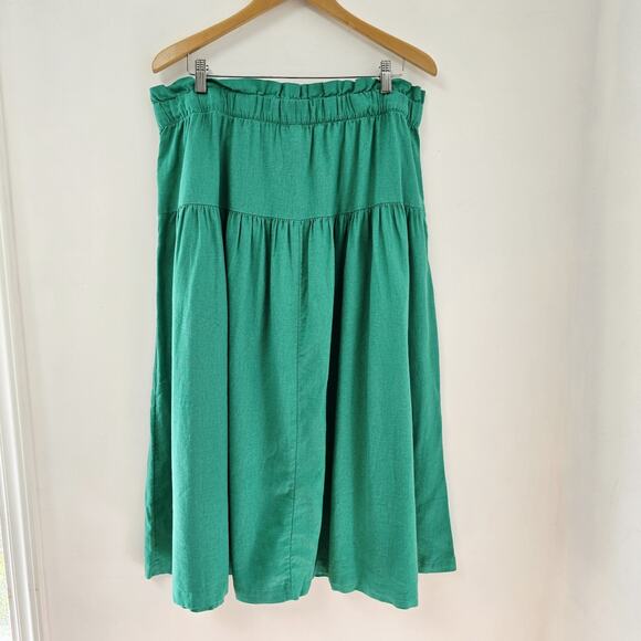 Universal Thread Midi Skirt XL Button Front Pockets Peasant Linen Blend Green - Picture 3 of 10